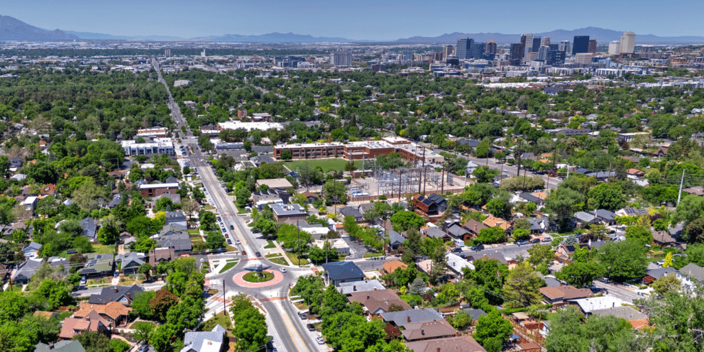 Aerial view of East Central neighborhood in Salt Lake City Utah