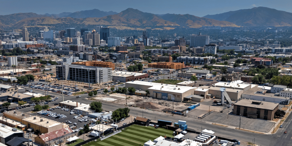 Aerial view of the Poplar Grove neighborhood in Salt Lake City Utah